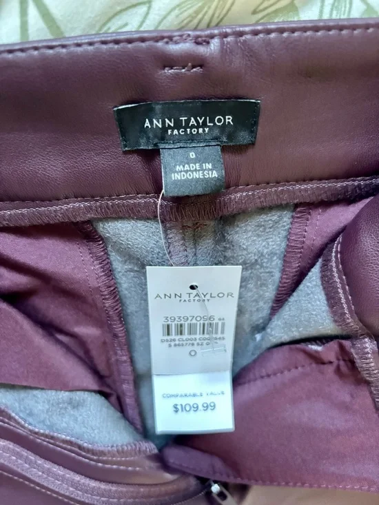 Ann Taylor Faux Leather Straight-Leg Pants in Deep Burgundy - Picture 4 of 6